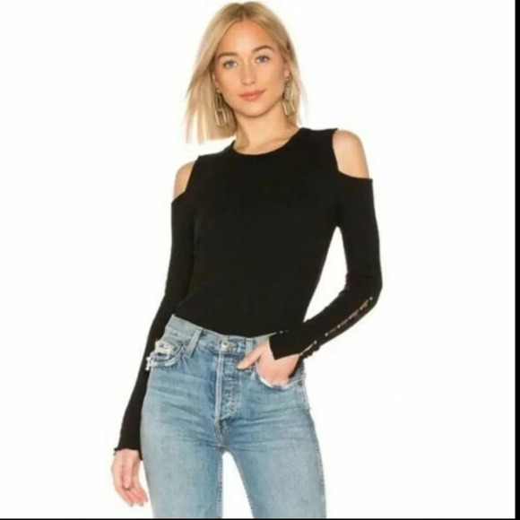 Current Elliott black long sleeve ribbed cold shoulder top sz med - Picture 1 of 9